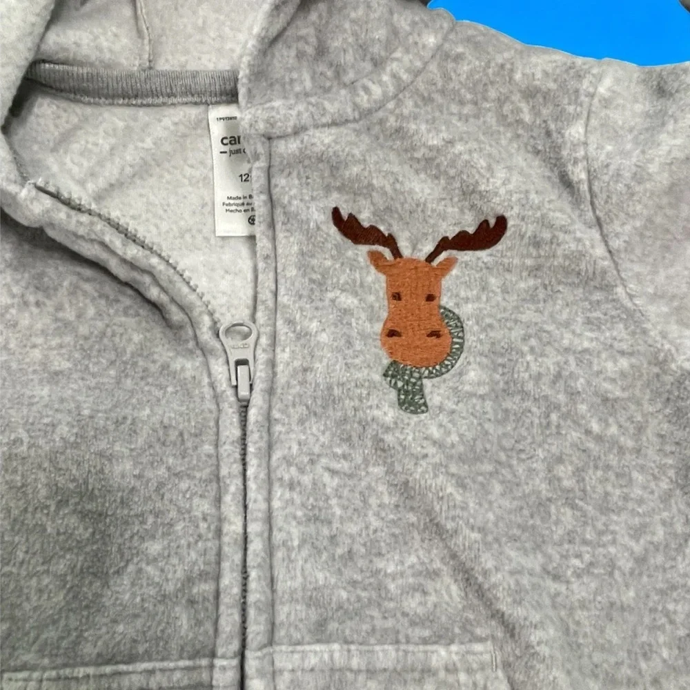 Carter's Light Gray Hoodie with Deer Design